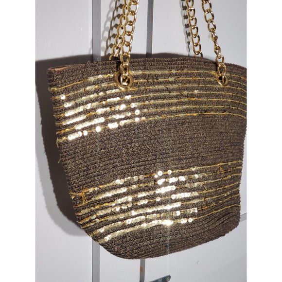 NEW DIRECTIONS BROWN/GOLD  TOTE BAG  *BAG MEASUREMENTS WIDTH 6" LENGTH 15" HEIGH - Picture 2 of 8